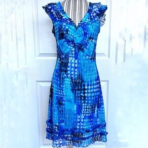 Joseph Ribkoff Spring Dress Women’s 8 Flutter Sleeves Ruffle Detail Blue Easter